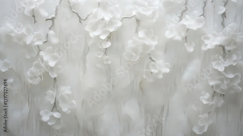 Obraz na płótnie White Abstract Floral Texture with Dripping Effect w salonie