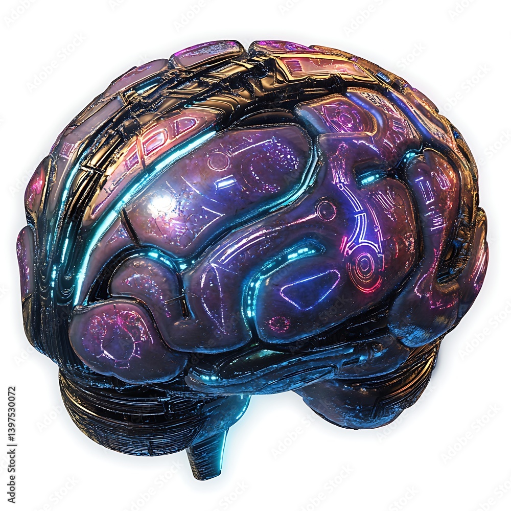 Innovative AI brain concept with vibrant glowing features high resolution image