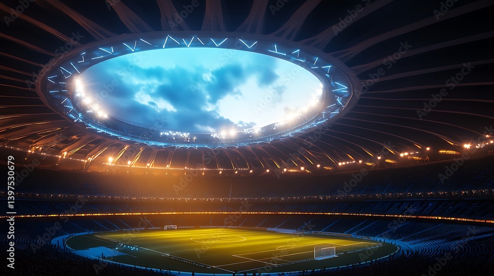 Innovative stadium design featuring a glowing dome and sleek structure high resolution picture