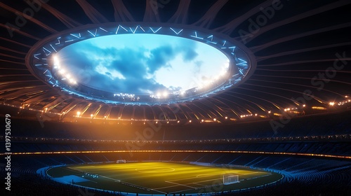 Obraz na płótnie Innovative stadium design featuring a glowing dome and sleek structure high resolution picture w salonie