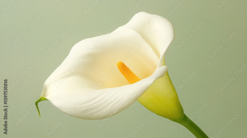 White Calla Lily Close Up Pale Green Background
