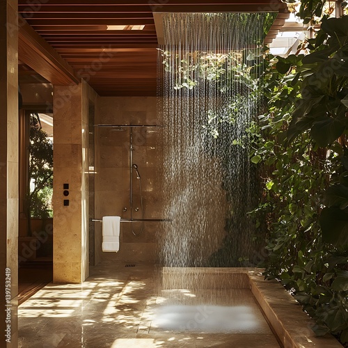 Obraz na płótnie Luxurious futuristic bathroom with sculptural shower and elegant lighting high resolution picture w salonie