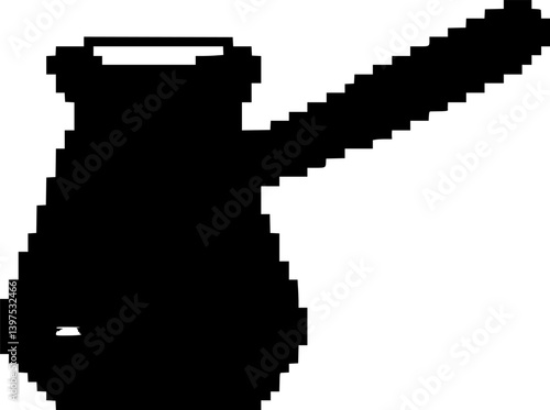 turkish coffee pot pixel art icon, cezve, beverage, 80s, 90s old arcade games style, items for video game, app, social media and more, vector illustration 