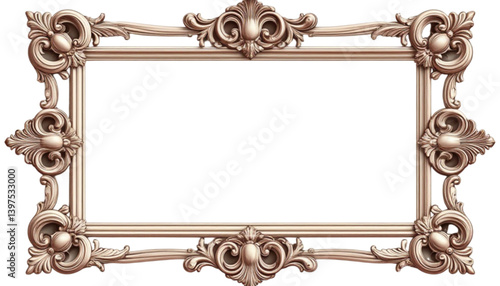 Ornate Baroque Rococo symmetrical frame in brownish-gold featuring classical motifs with copy space