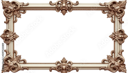 Close-up ornate Baroque Rococo frame in off-white and gold suggesting luxury and craftsmanship with copy space