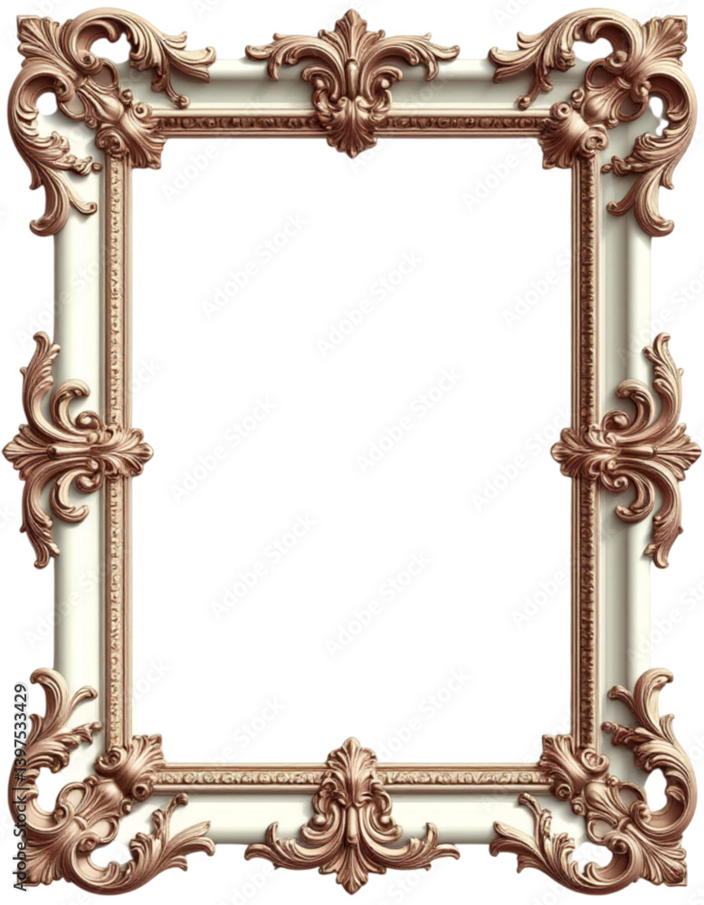 Ornate Baroque digital frame in off-white and rose gold isolated on black with copy space Ornate Baroque digital frame in off-white and rose gold isolated on black with copy space