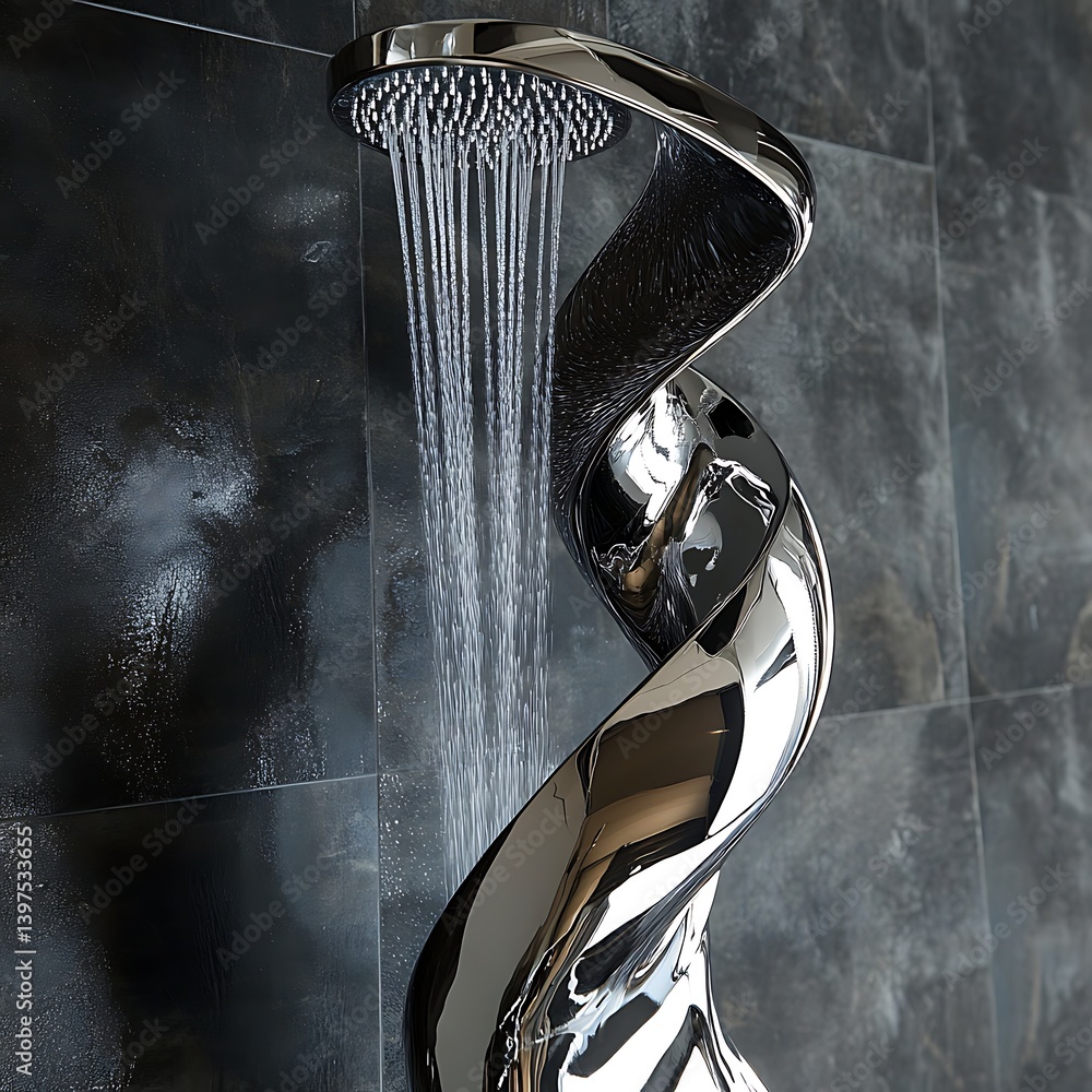 Modern chrome shower fountain with sleek design and water flow high resolution picture
