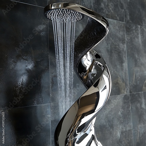 Obraz na płótnie Modern chrome shower fountain with sleek design and water flow high resolution picture w salonie
