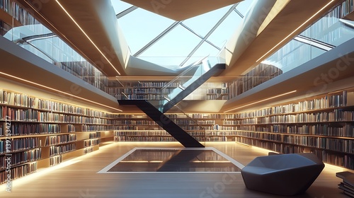 Modern library with large windows and elegant design high resolution picture