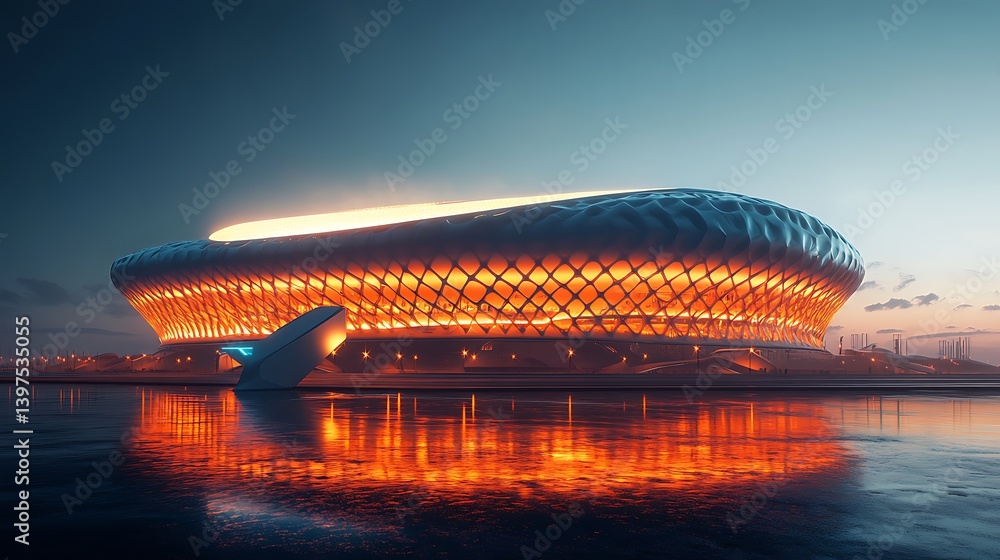 Modern stadium with glowing architectural dome and futuristic design high resolution picture