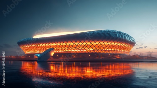 Obraz na płótnie Modern stadium with glowing architectural dome and futuristic design high resolution picture w salonie