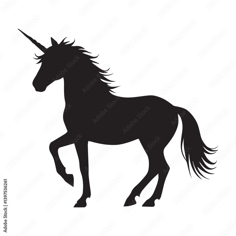 Flat design unicorn silhouette illustration on white background Flat design unicorn silhouette illustration on white background