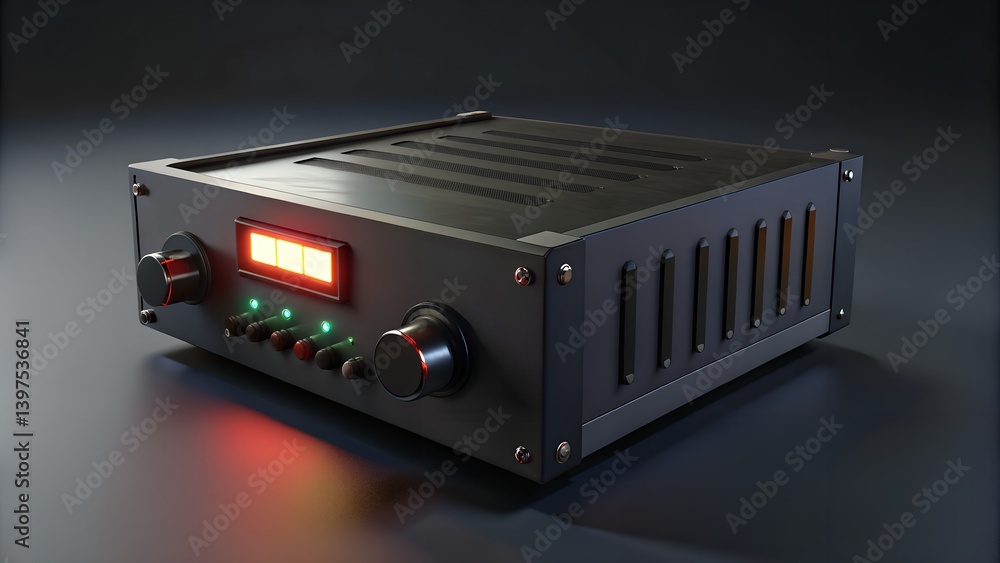 Fototapeta premium Black network equipment featuring a computer switch and hub facilitates digital business communication and data connection