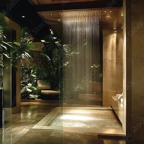 Obraz na płótnie Sculptural bathroom design featuring a unique shower with soft illumination high resolution picture w salonie