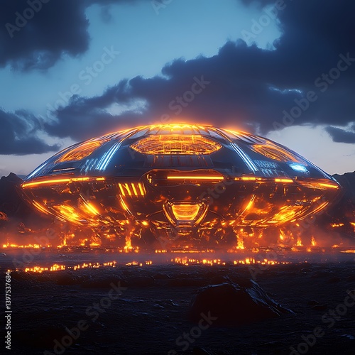 Obraz na płótnie Sleek and modern stadium with illuminated dome structure high resolution picture w salonie