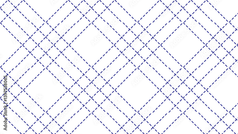 Fototapeta premium Indigo Dotted Plaid Pattern - Navy Blue Woven Lines on White Background