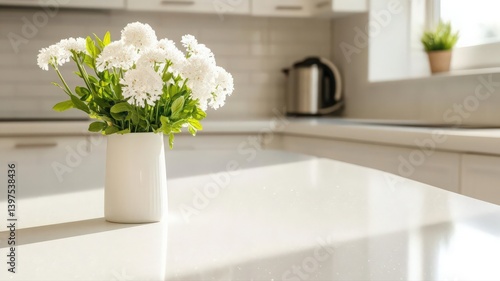 Obraz na płótnie White Flowers in a Modern Kitchen Setting w salonie
