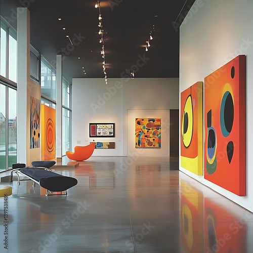 Obraz na płótnie Spacious and vibrant modern art gallery with abstract colorful artworks high resolution picture w salonie