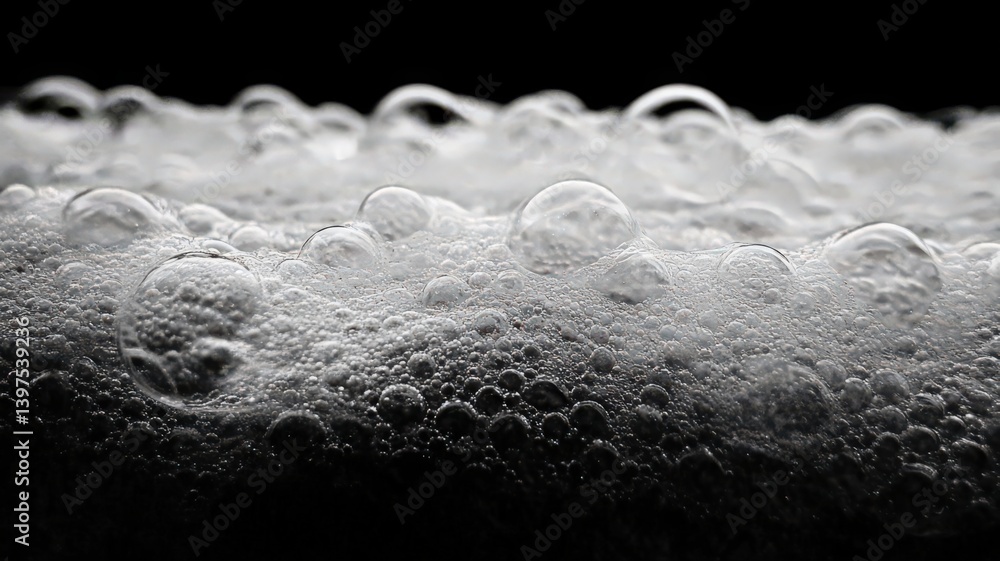 White Foam Bubbles on Black Background