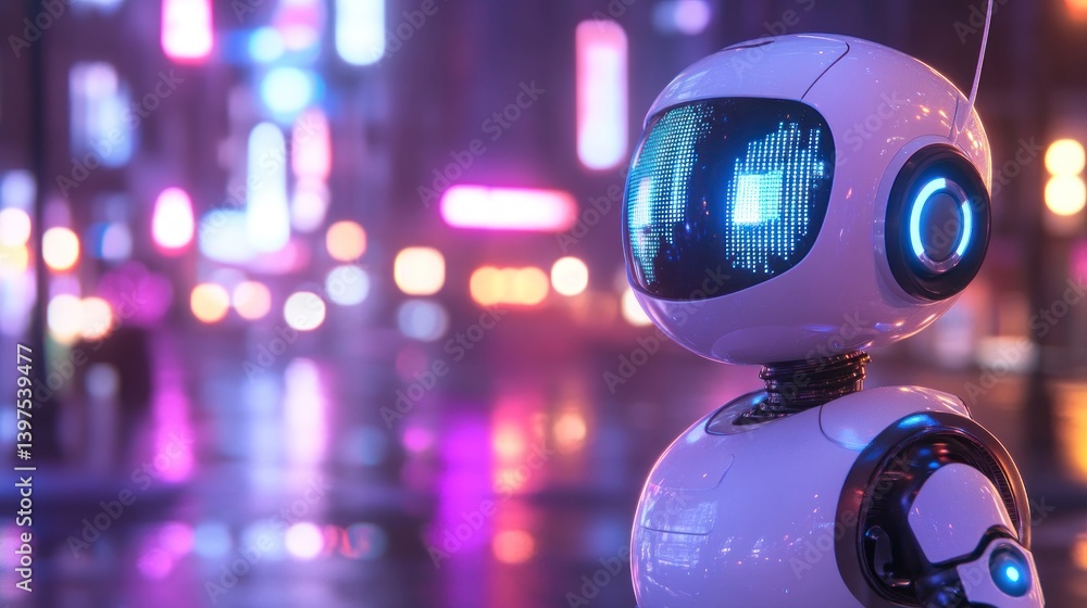 Futuristic robot in a vibrant city at night (2) Futuristic robot in a vibrant city at night (2)