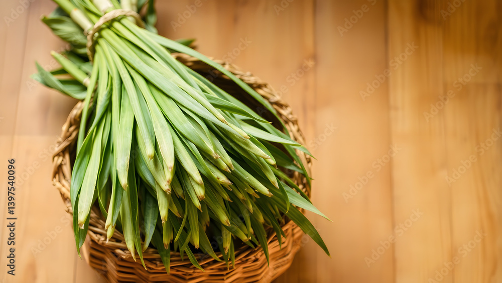 Fototapeta premium Freshly Harvested Lemongrass Stalks in a Basket