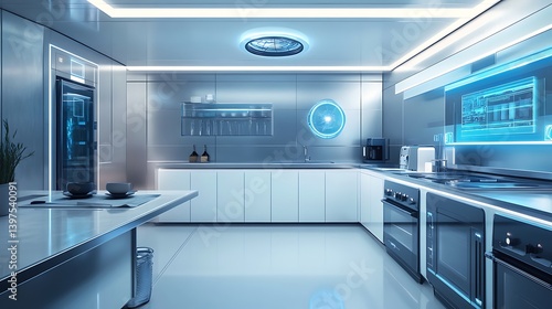 Obraz na płótnie Stylish kitchen design with illuminated shelves and futuristic aesthetics high resolution image w salonie