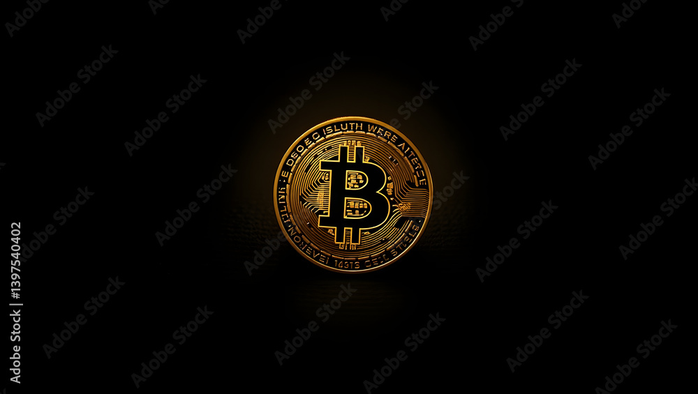 Golden Bitcoin Coin Digital Currency, Cryptocurrency, Blockchain Technology Golden Bitcoin Coin Digital Currency, Cryptocurrency, Blockchain Technology