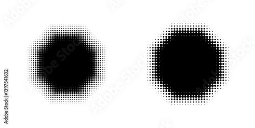 Octagon Halftone Effect Gradient Vector Illustration set