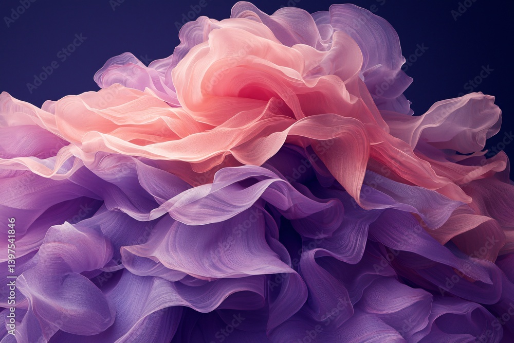 Fototapeta premium Pink purple dress fabric texture, swirling folds, studio shot