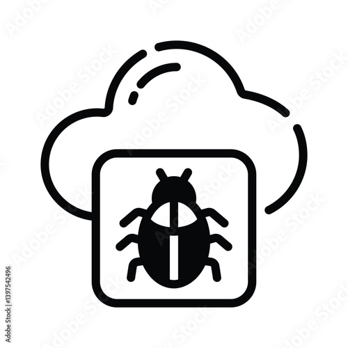 This glyph icon showing cloud bug concept