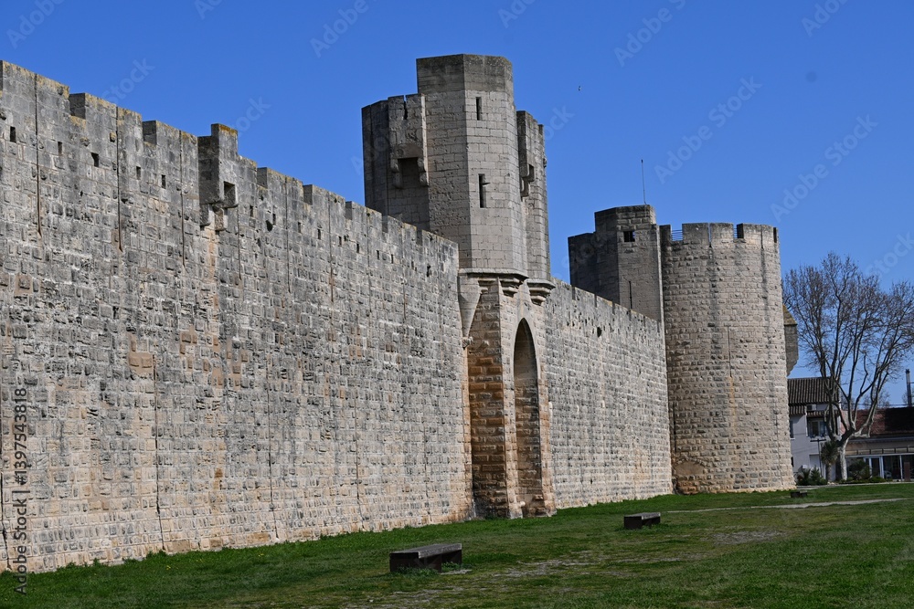 wall with strong towers in Aigues-Mortes in France wall with strong towers in Aigues-Mortes in France
