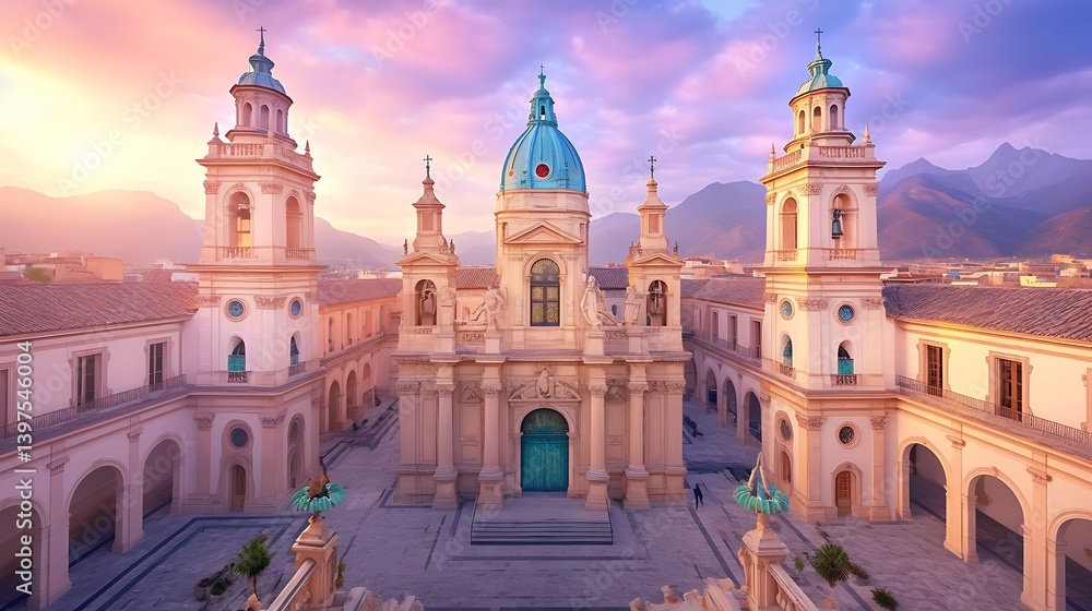 Naklejka premium Andean Church Sunrise Panorama