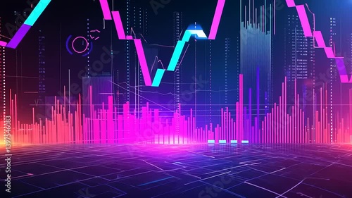 Colorful Abstract Digital Financial Chart with Data Visualization Elements and Bright Effects