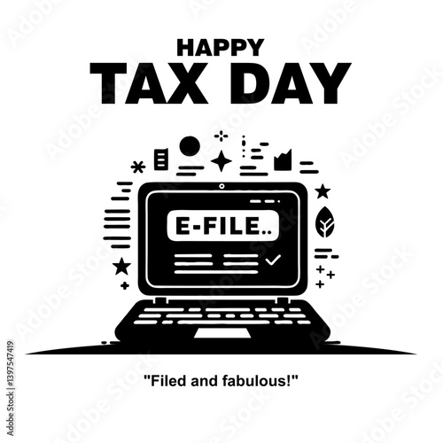 Happy Tax Day Social Media Post with Laptop Screen Displaying E-File Taxes 