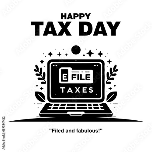 Happy Tax Day Social Media Post with Laptop Screen Displaying E-File Taxes 