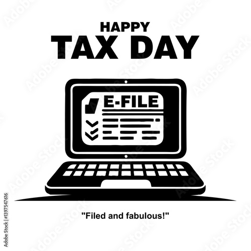 Happy Tax Day Social Media Post with Laptop Screen Displaying E-File Taxes 