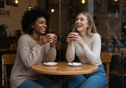 Young Friends Laughing Coffee Shop Cafe Lifestyle