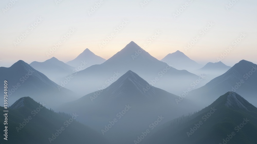 Naklejka premium Misty mountain range at dawn