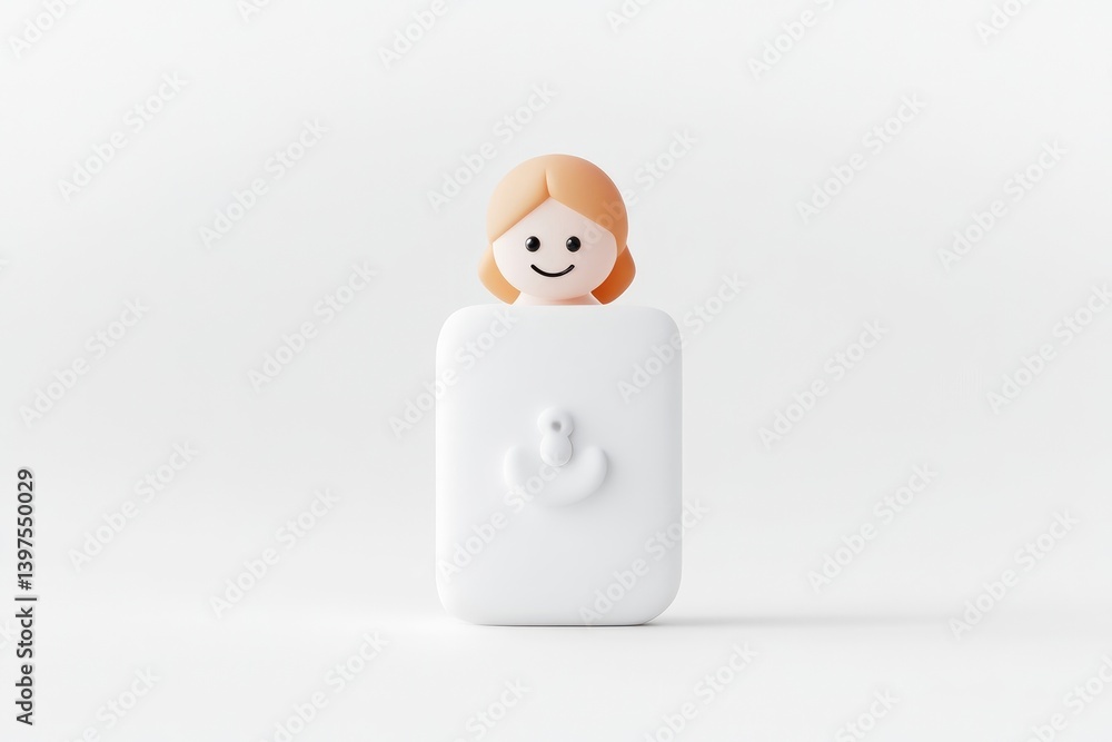 Smiling character inside a white device Smiling character inside a white device