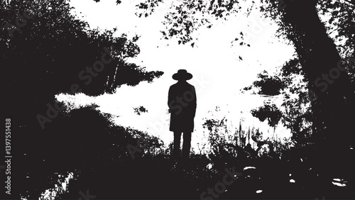 silhouette of a man in grunge distress background
