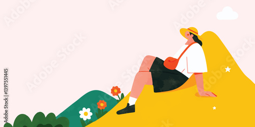 A serene illustration, a person enjoying a leisurely day outdoors. capturing the peacefulness and beauty of the surroundings.