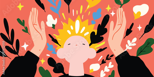 A vibrant illustration depicts a person's open hands, radiating a burst of energy and creativity, symbolizing an individual's potential, self-expression, and boundless spirit.