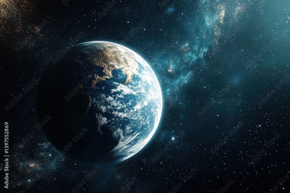 Earth floating in space with stars and galaxies surrounding it at night Earth floating in space with stars and galaxies surrounding it at night