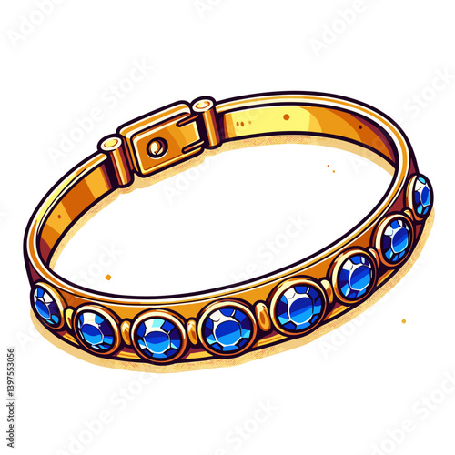 Luxury gold dog collar with blue gemstones in elegant style. Perfect for premium pet accessories, high-end animal fashion and exclusive boutique illustrations.