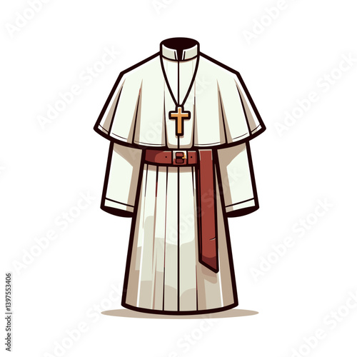 Catholic priest robe with red sash and cross pendant. Ideal for religious ceremony illustrations, clerical vestment guides, church personnel visuals, or spiritual leader representations.