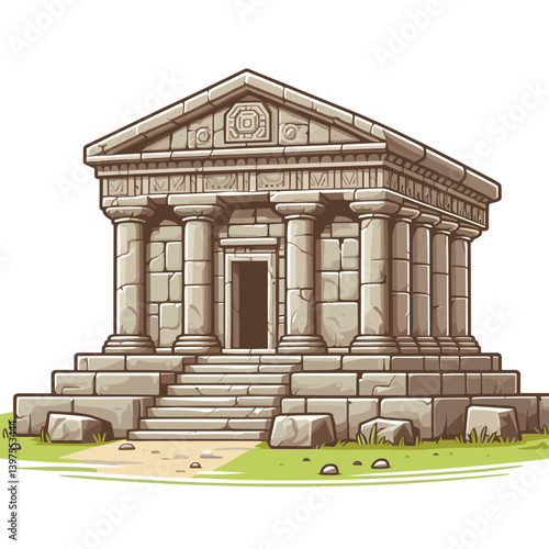 Classical Greek temple with columns and stone steps. Perfect for architectural heritage sites, historical monument illustrations, ancient civilization studies, or cultural tourism destinations.