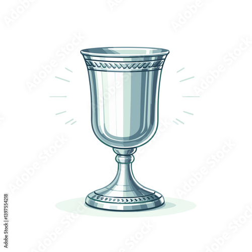 Silver chalice cup with metallic shine, ceremonial vessel. Perfect for religious ceremonies, communion services, historical collections, and traditional rituals.