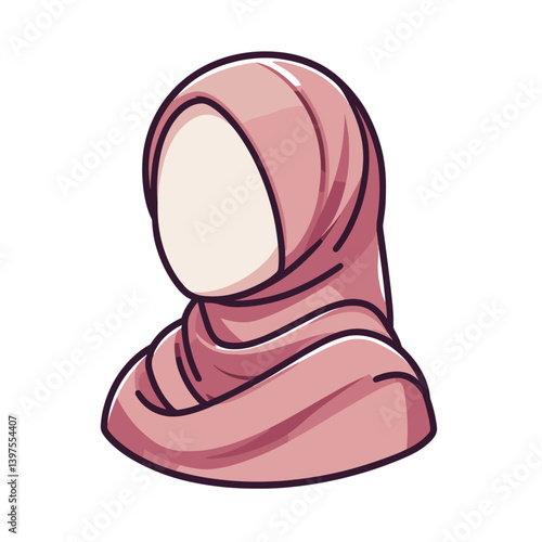 Woman wearing hijab in soft pink tones in modest style. Perfect for Muslim fashion, religious identity and cultural respect illustrations.