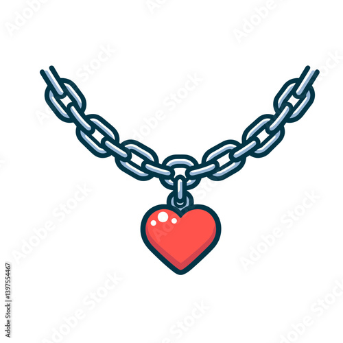 Heart pendant on metal chain necklace in red color. Perfect for romantic gift ideas, valentine's day jewelry promotions, love-themed accessories, or affection symbol merchandise.