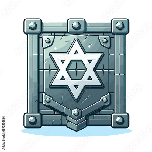 Star of David on metal plaque in stone-like texture. Ideal for Jewish religious symbols, heritage memorials, and cultural identity themes.